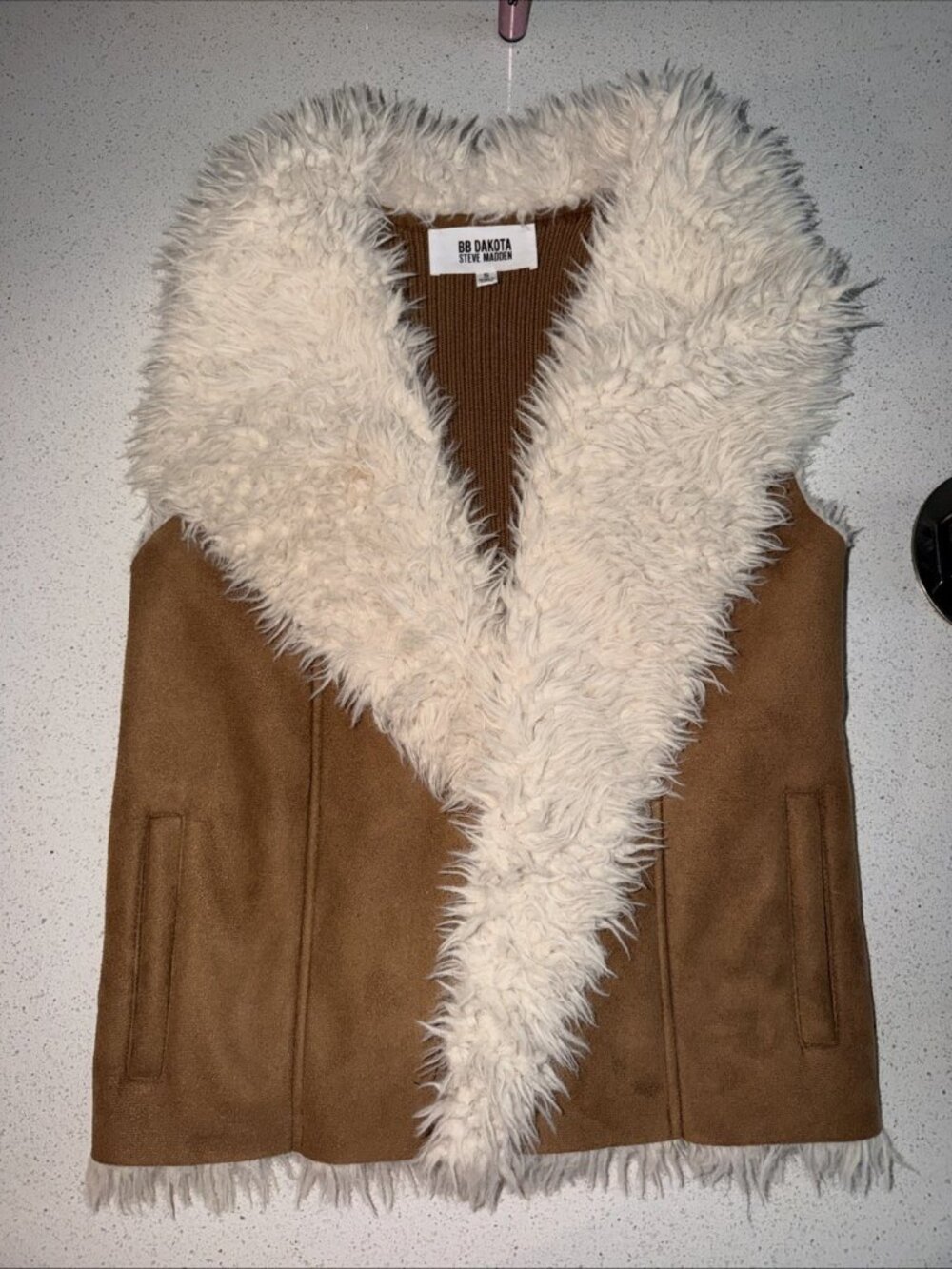 Steve Madden Womens Suede Faux Fur Trim Vest Sweater Cognac Size S Rodeo West